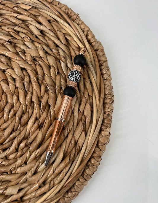 Checkered Floral Rose Gold Bead Pen