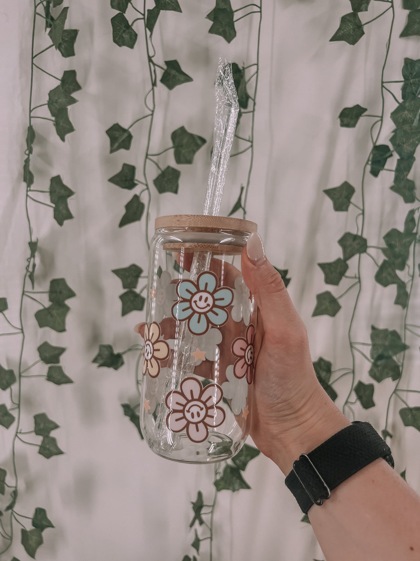 Happy Flowers Glass Cup