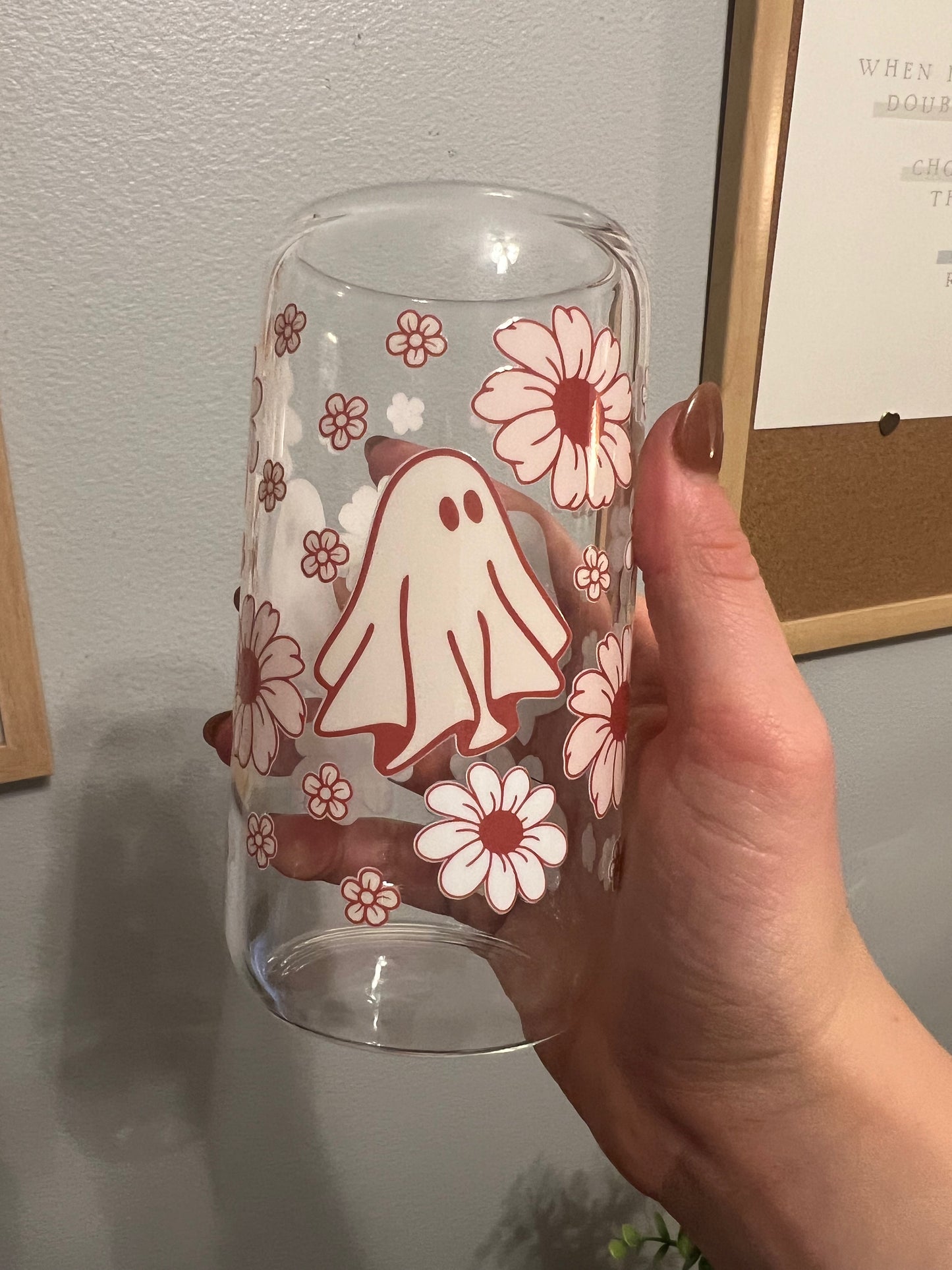 Neutral Ghost Glass Cup w/ Lid and straw, Oopsie