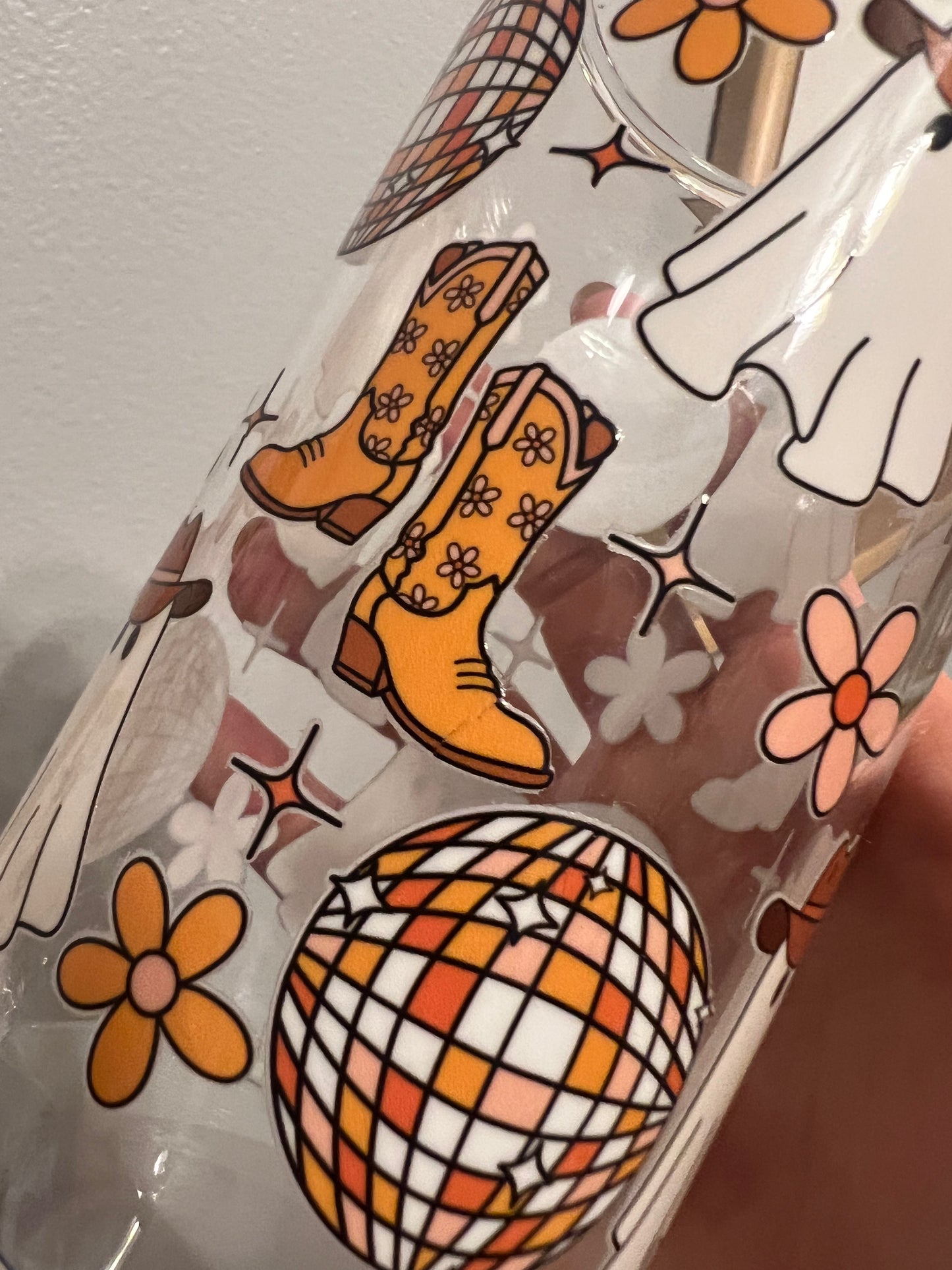 Western Ghost Theme Glass Cup w/ Lid and straw, Oopsie