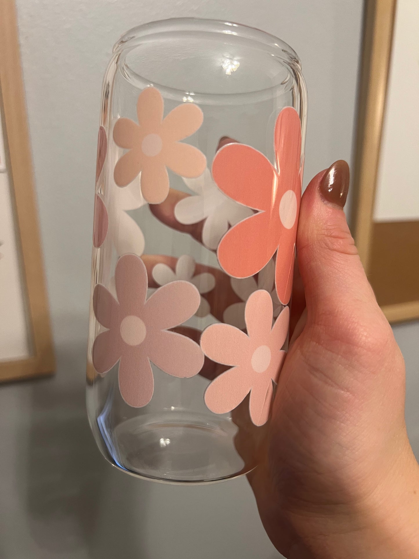 Boho Floral Glass Cup w/ Lid and straw , Oopsie