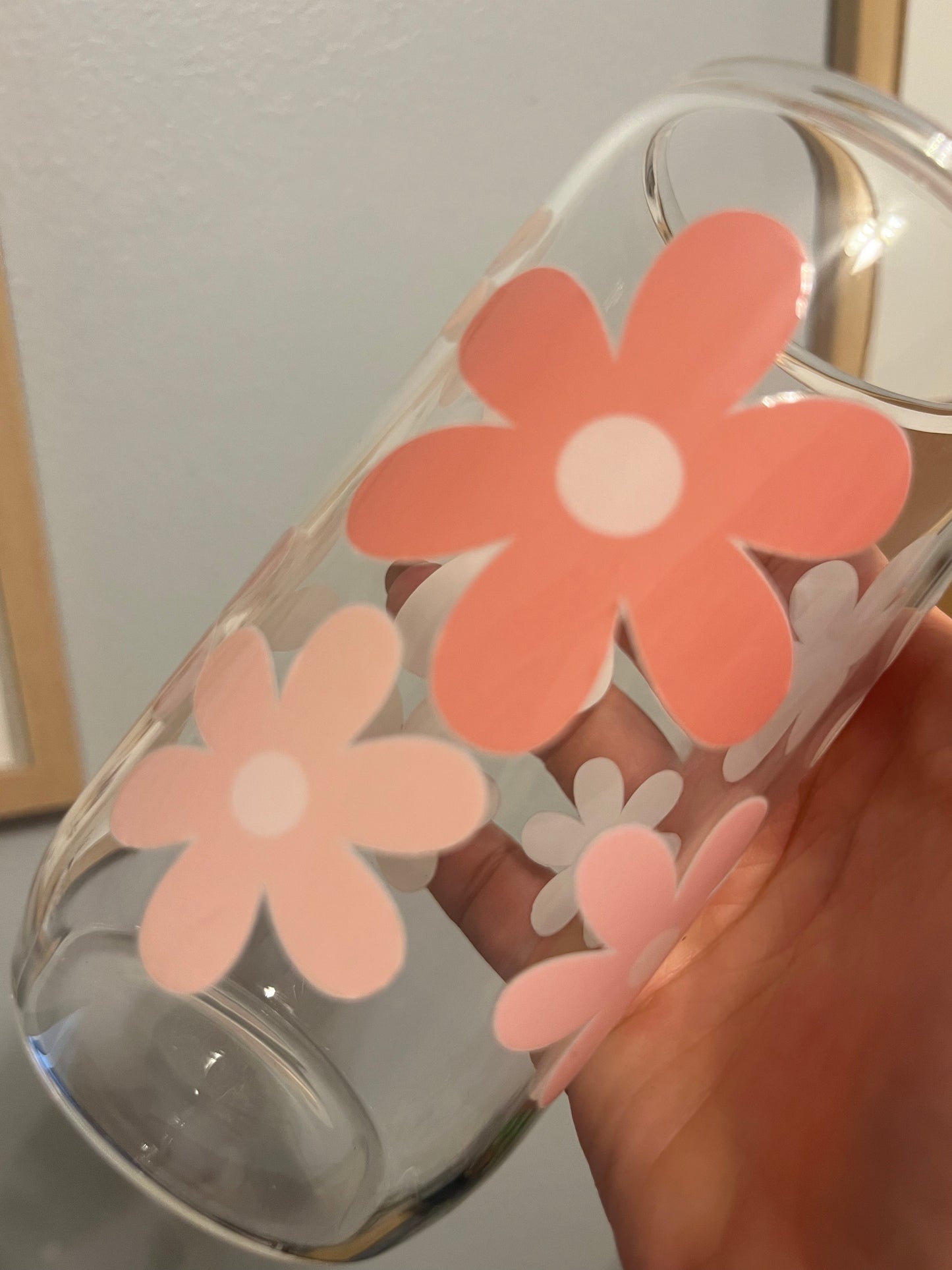 Boho Floral Glass Cup w/ Lid and straw , Oopsie