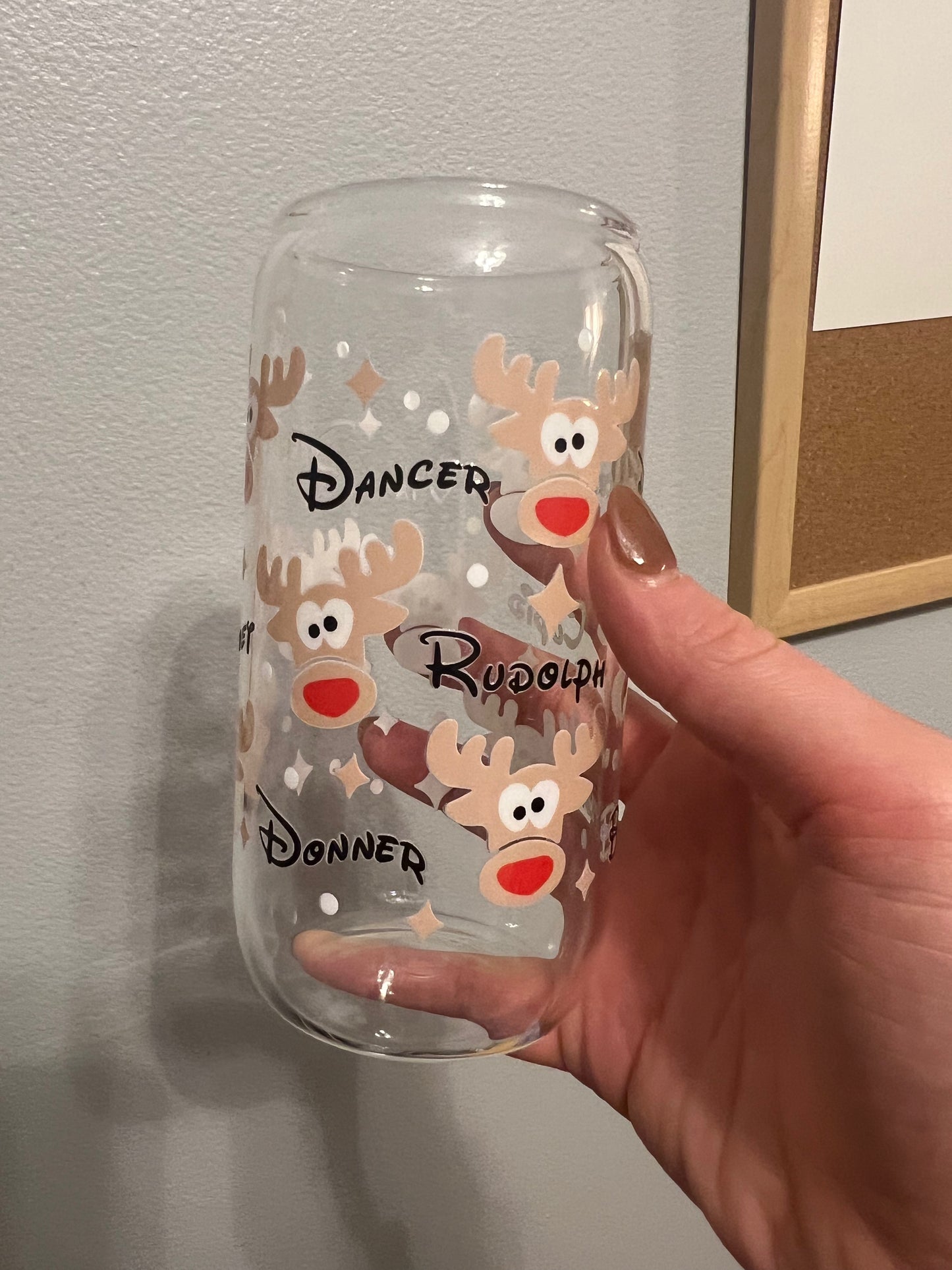 Reindeer Glass Cup w/ Lid and straw, Oopsie