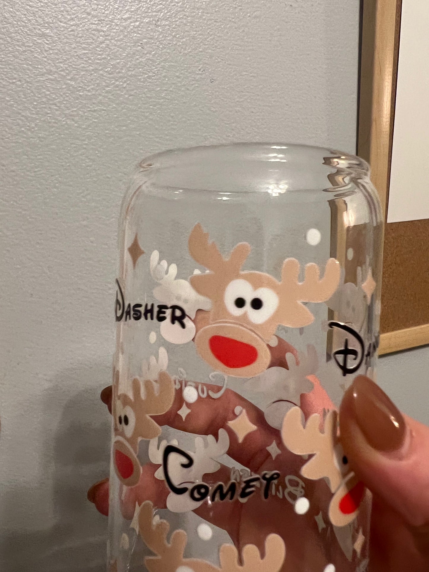 Reindeer Glass Cup w/ Lid and straw, Oopsie