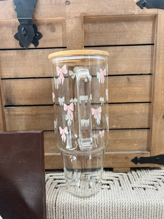 Pink Bows 40z GLASS TUMBLER