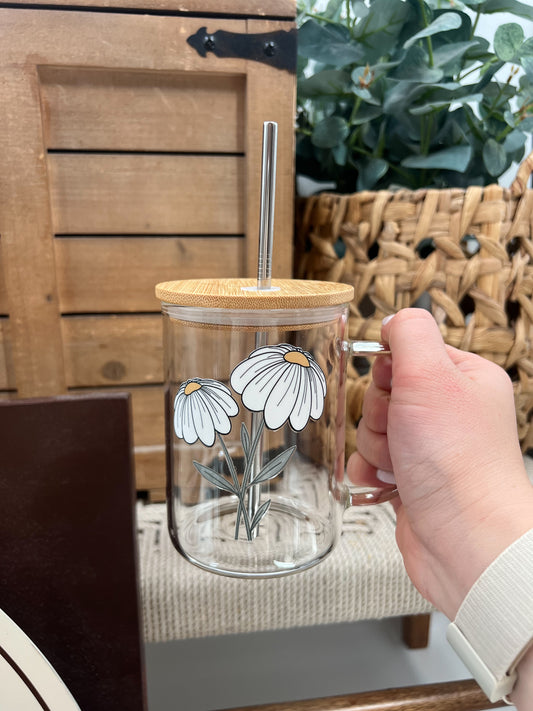 Daisy 16oz Handled Glass Cup