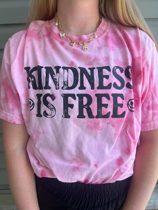 Kindness is Free Pink Hand-Dyed Tee