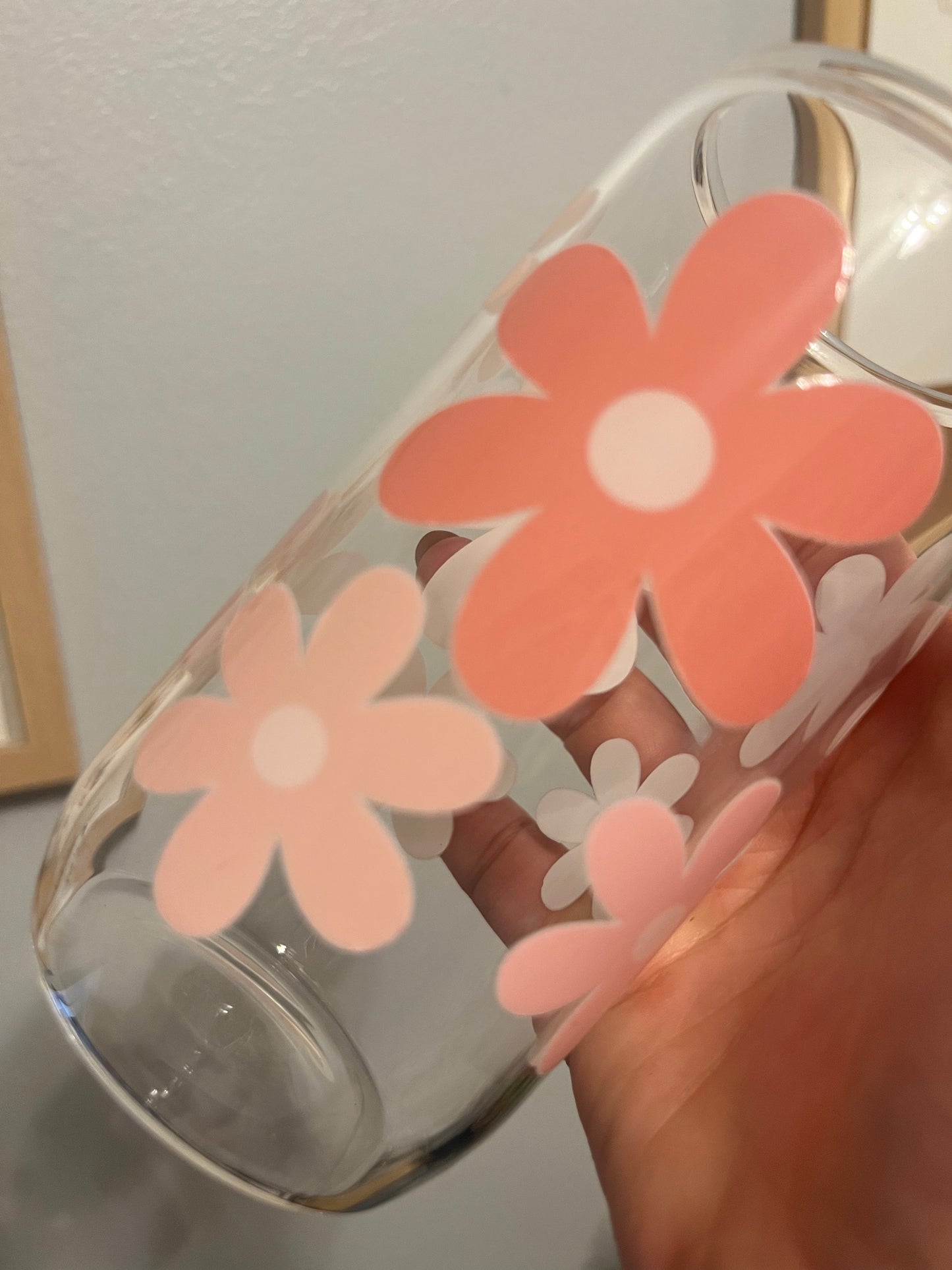 Boho Floral Glass Cup w/ Lid and straw , Oopsie