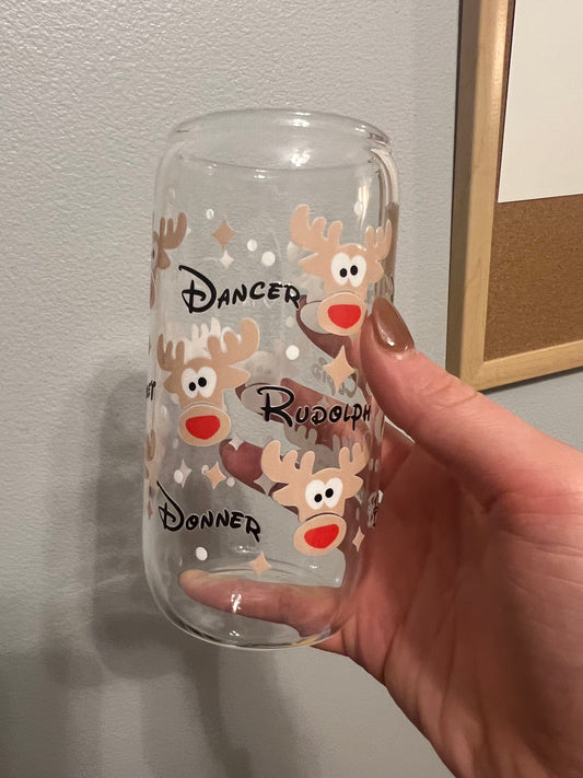 Reindeer Glass Cup w/ Lid and straw, Oopsie
