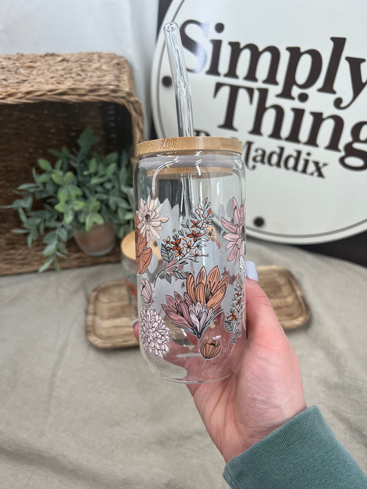 Boho Floral Glass Cup
