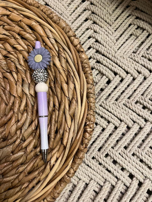 Purple Daisy & Rhinestone Bead Pen