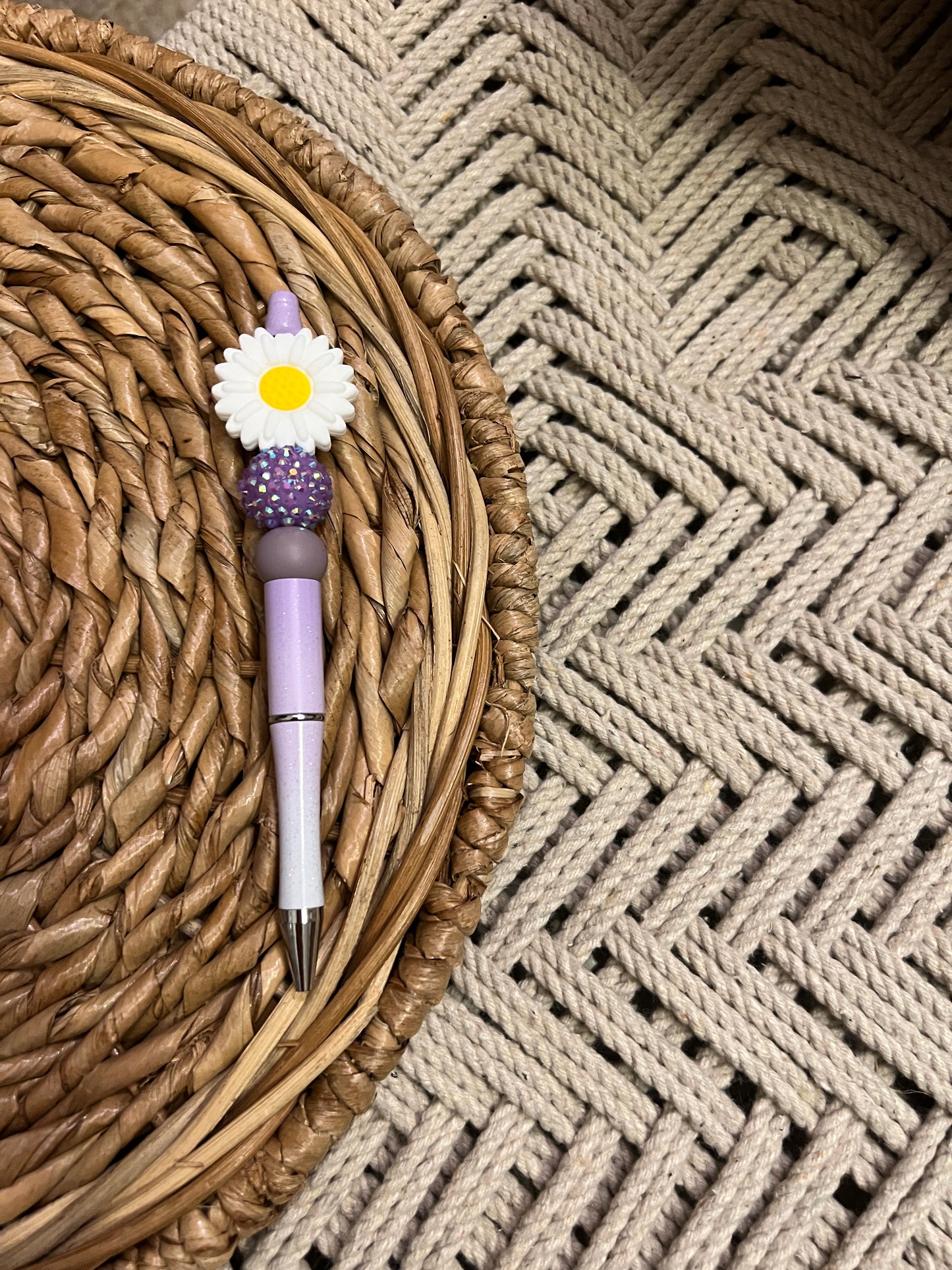 White Daisy & Purple Rhinestone pen