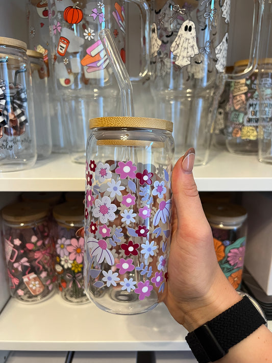 Blue Florals Glass Cup