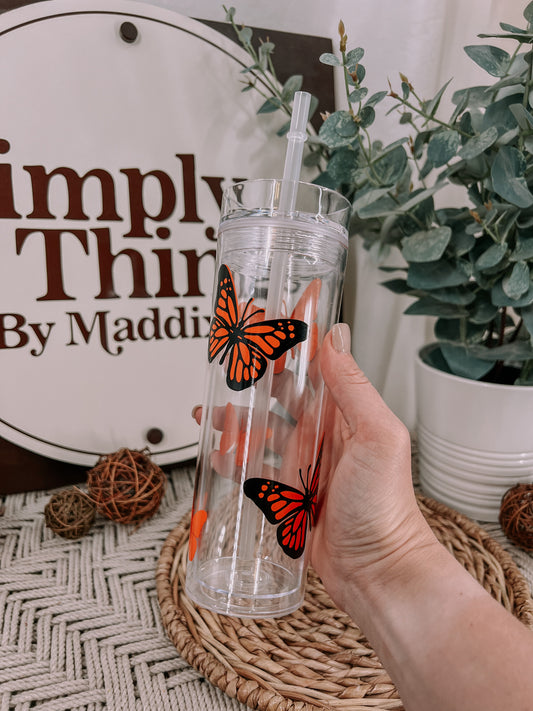 Butterfly Clear Skinny Tumbler